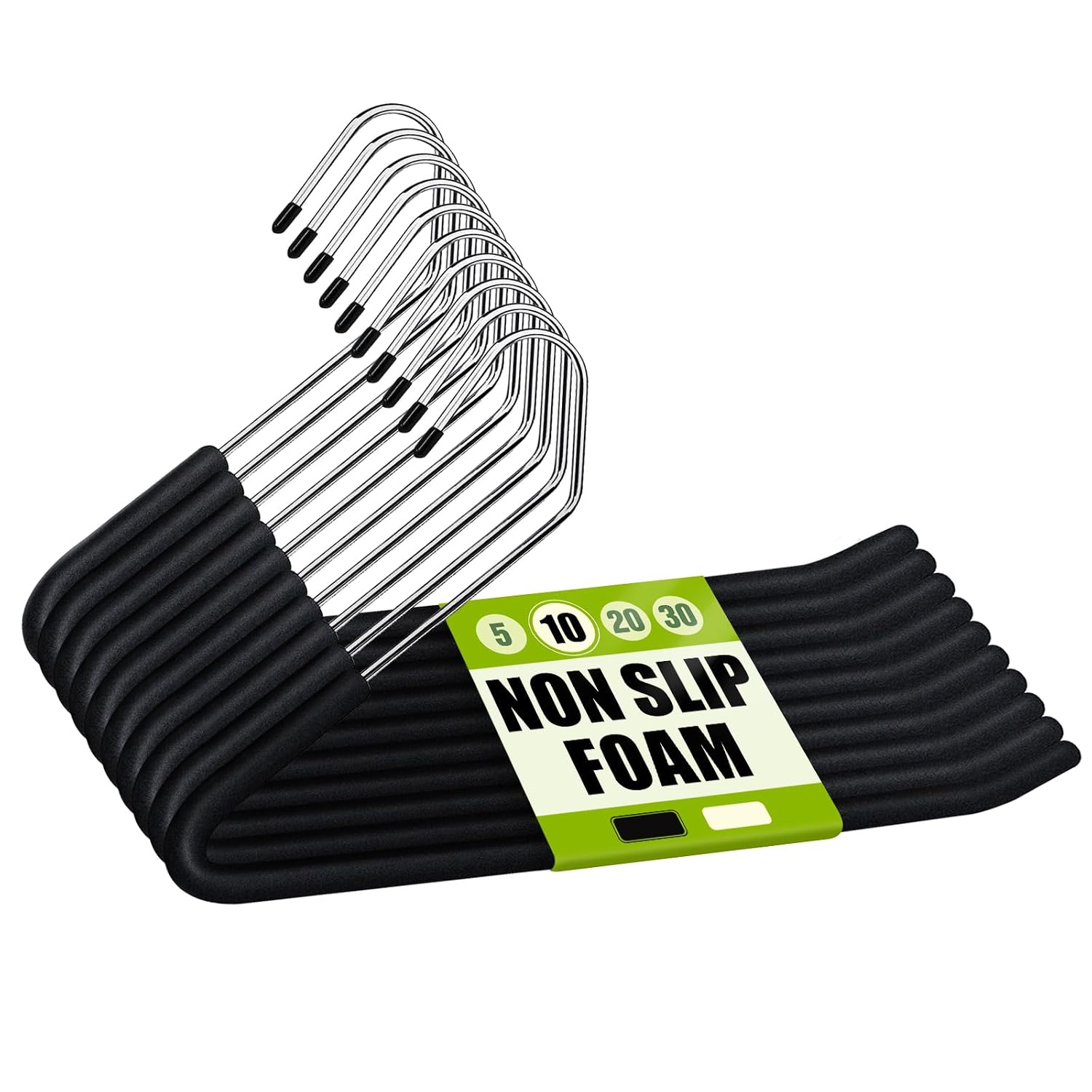 Foam Padded Pants Hangers — Non-Slip · Black · 10 Pack